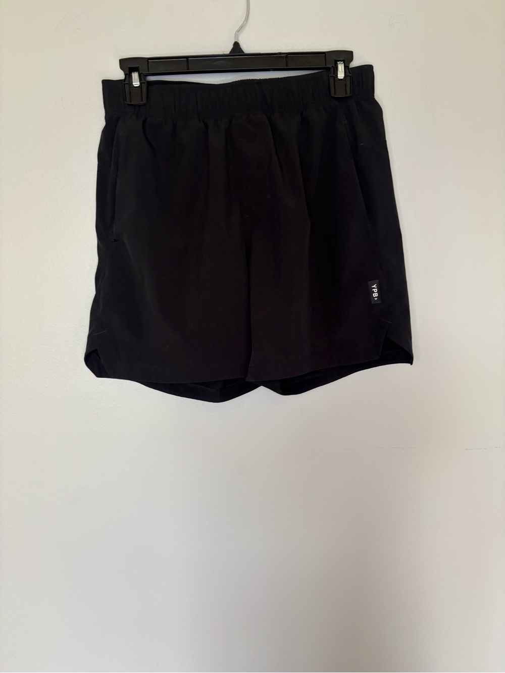 Men's Black Athletic Shorts with Elastic Waist and Side Pockets